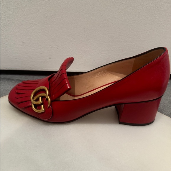 Gucci Marmot Mid-Heel Fringe Loafers in Red - Picture 11 of 14